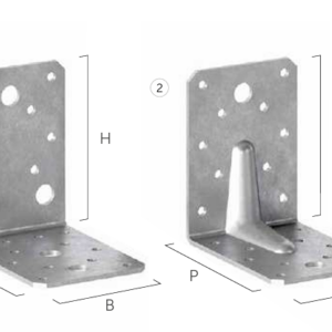 Escuadras metálicas reforzadas con perforaciones para fijación, diseñadas para unir y reforzar estructuras de madera y metal.