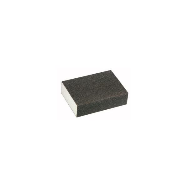 Esponja abrasiva rectangular de doble cara, ideal para lijado de superficies en madera, metal y paredes, proporcionando un acabado uniforme y preciso.