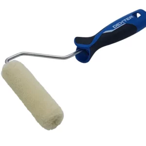 Rodillo de pintura Dexter con mango ergonómico y recubrimiento de felpa, diseñado para aplicar pintura en superficies lisas y rugosas con un acabado uniforme.