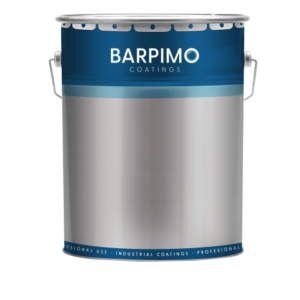 Cubo de pintura industrial Barpimo Coatings, formulado para uso profesional en recubrimientos de alta resistencia en superficies metálicas y de madera.