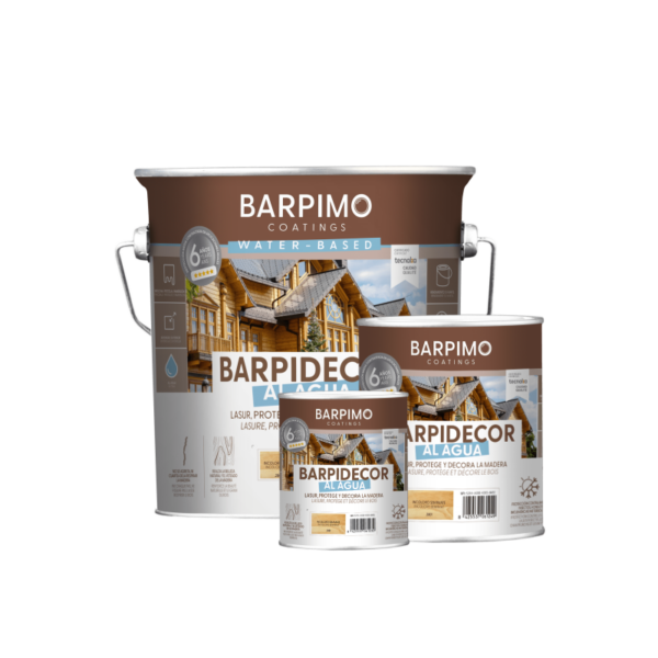 Pintura lasur al agua Barpidecor de Barpimo, diseñada para proteger y decorar la madera en exteriores e interiores, ofreciendo resistencia a los rayos UV y la humedad.