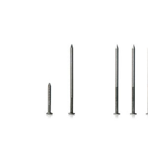Variedad de clavos metálicos con diferentes acabados y diseños, utilizados en carpintería, construcción y fijaciones estructurales para garantizar resistencia y durabilidad.