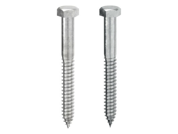 Tornillos de cabeza hexagonal con rosca para madera, diseñados para fijaciones estructurales en carpintería y construcción, ofreciendo alta resistencia y durabilidad.