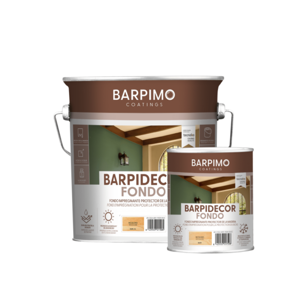 Fondo protector Barpidecor de Barpimo, formulado para impregnar y proteger la madera, mejorando su durabilidad y resistencia.